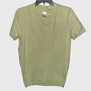 Old Navy Pale Lime Green V-Neck Short Sleeve Shirt - Size L